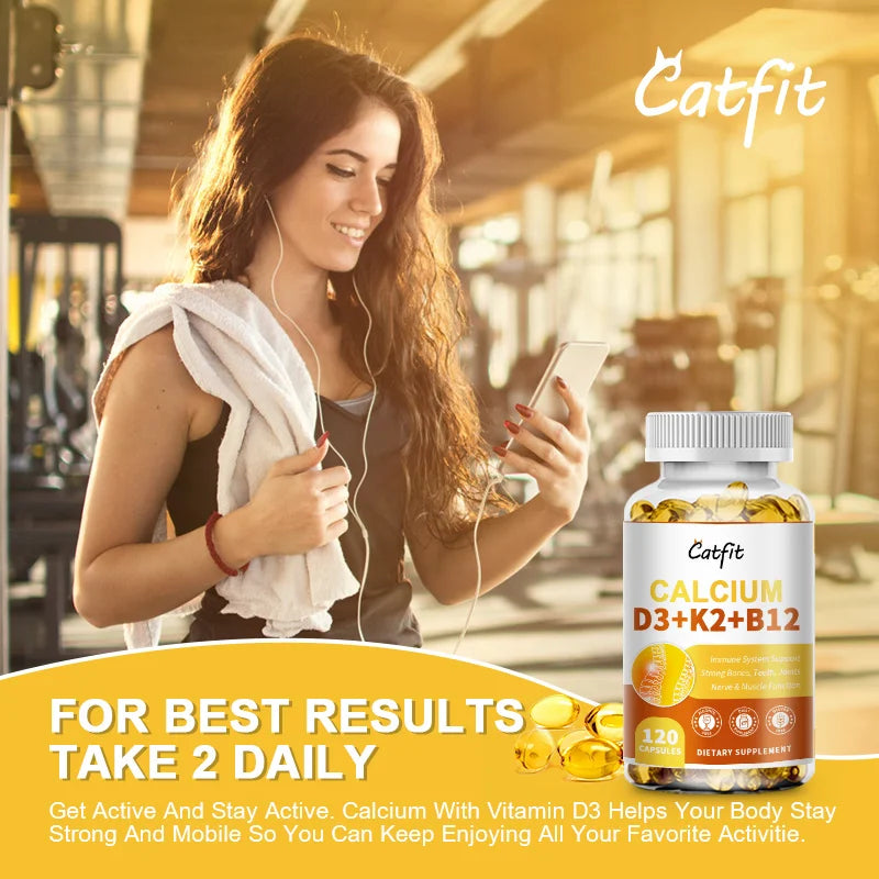 Catfit Vitamin D3K2 Capsules Vb12 Calcium High Absorption Heart Brain Health Bone Density Joints Flexibility Weight Management