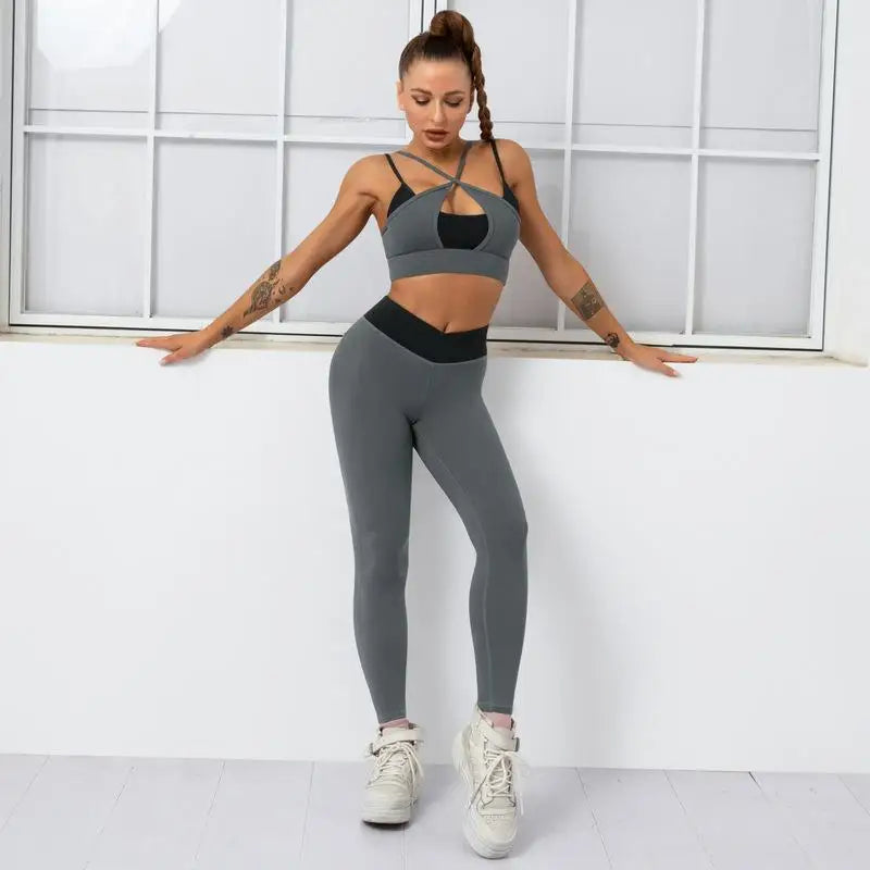 Cloud Hide Sexy Zipper Yoga Set Gym Fitness Sport Suits Sports Wear Women Clothing Yoga Pants Leggings Sport Bra Top Sportswear