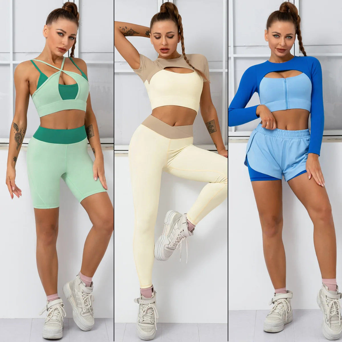 Cloud Hide Sexy Zipper Yoga Set Gym Fitness Sport Suits Sports Wear Women Clothing Yoga Pants Leggings Sport Bra Top Sportswear