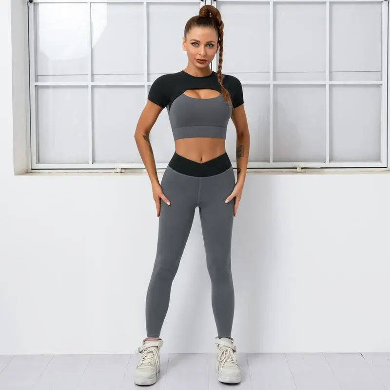 Cloud Hide Sexy Zipper Yoga Set Gym Fitness Sport Suits Sports Wear Women Clothing Yoga Pants Leggings Sport Bra Top Sportswear