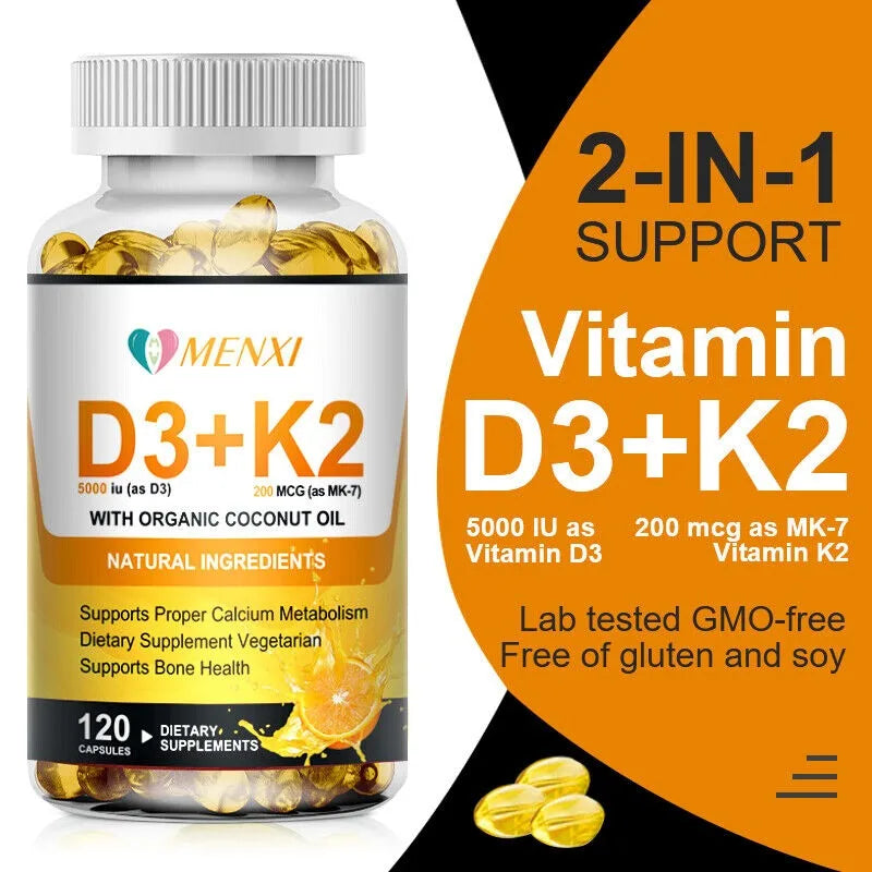 Vitamin K2(MK7) with D3 5000IU Supplement BioPerine Capsules Immune Health 120 capsule