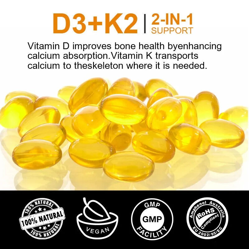 Vitamin K2(MK7) with D3 5000IU Supplement BioPerine Capsules Immune Health 120 capsule