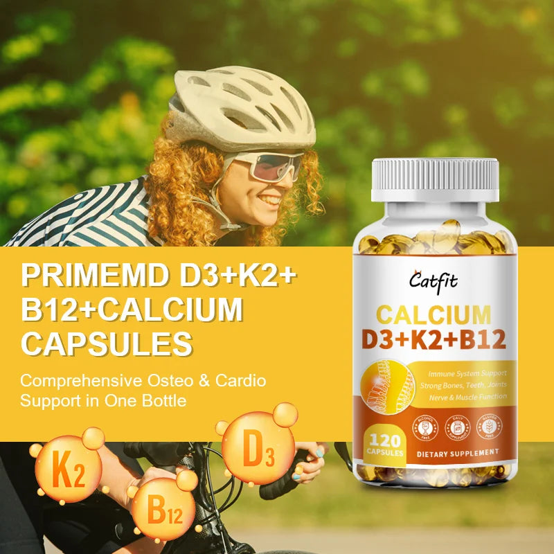 Catfit Vitamin D3K2 Capsules Vb12 Calcium High Absorption Heart Brain Health Bone Density Joints Flexibility Weight Management