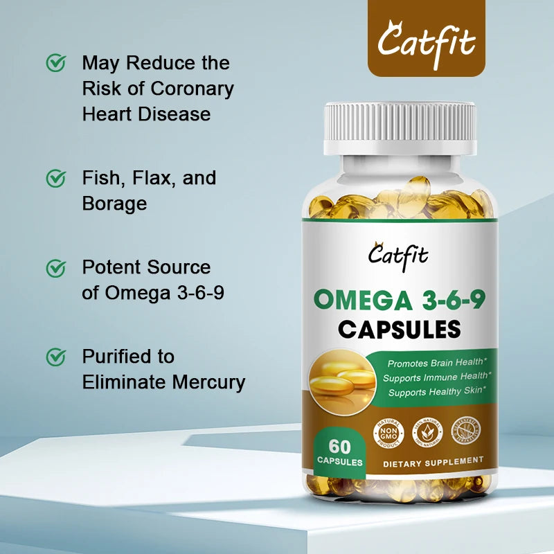 Catfit Omega Fish Oil Capsules Rich in DHA EPA Skin Beauty Eyes Brain Health Hormone Balance Nutrition Diet Supplement for Men