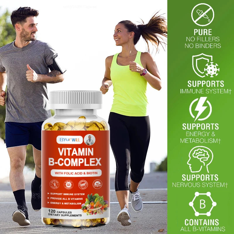 Vitamin B Complex for Women and Men - with Folic Acid Biotin B1 B2 B3 B6 B12 - Support Cellular Energy & Mental Clarity