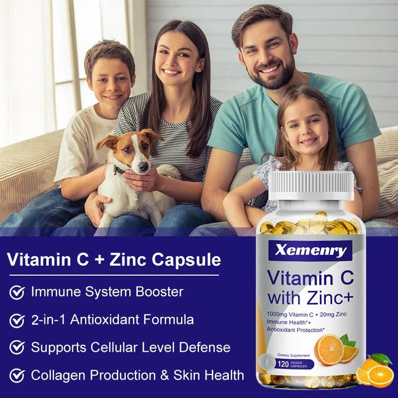 Vitamin C with Zinc Vitamin C 1000 mg and Zinc 20 mg 120 Capsules