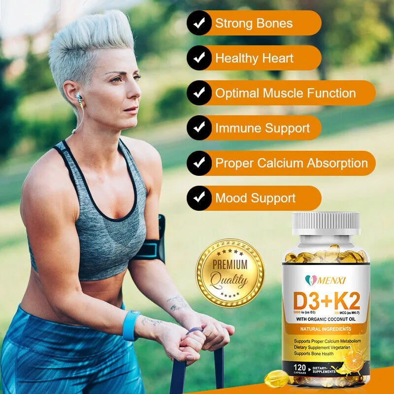 Vitamin K2(MK7) with D3 5000IU Supplement BioPerine Capsules Immune Health 120 capsule