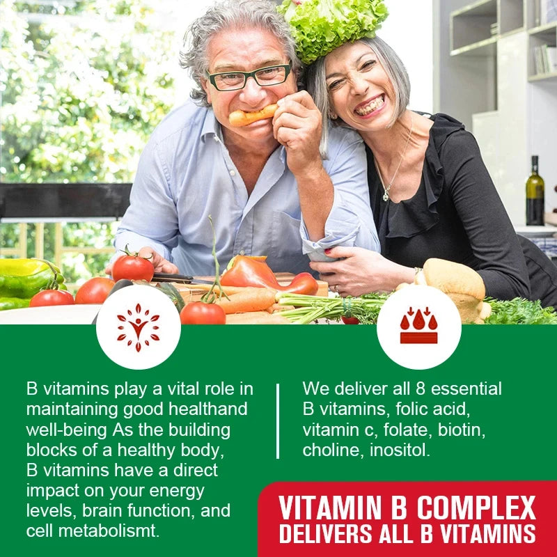 Vitamin B Complex for Women and Men - with Folic Acid Biotin B1 B2 B3 B6 B12 - Support Cellular Energy & Mental Clarity