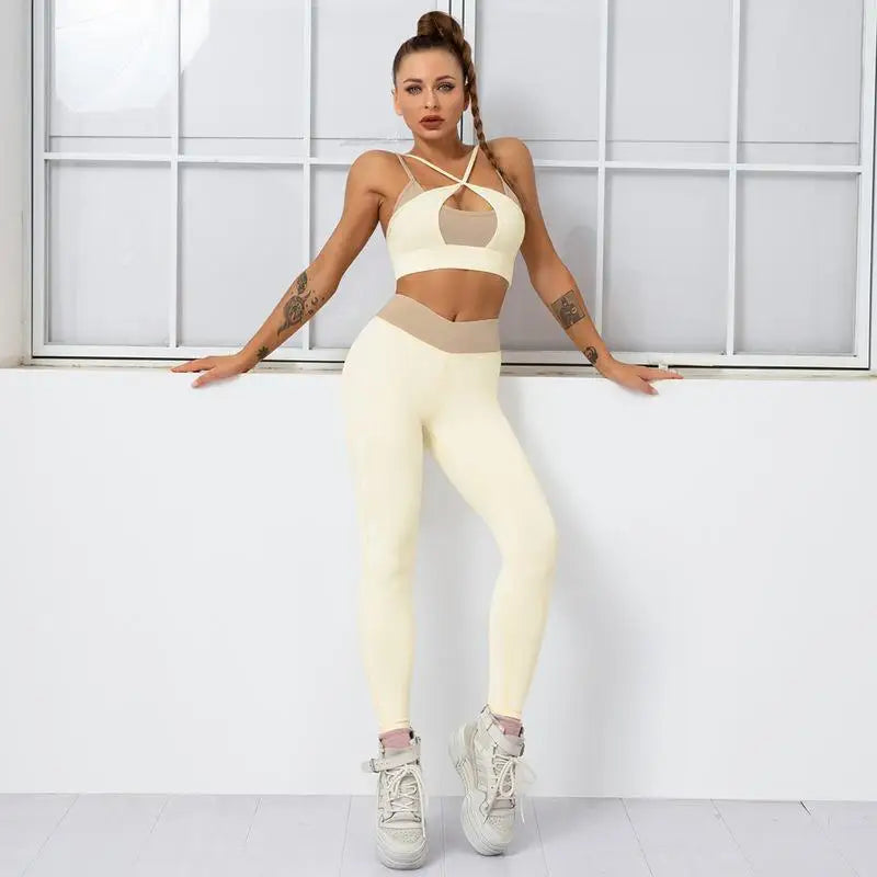 Cloud Hide Sexy Zipper Yoga Set Gym Fitness Sport Suits Sports Wear Women Clothing Yoga Pants Leggings Sport Bra Top Sportswear