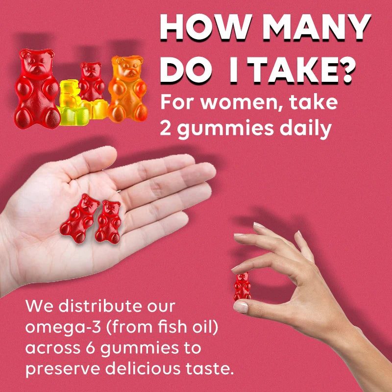 Gummies for Women: Enriched with Omega 3 DHA/EPA Fish Oil, CoQ10, Folic Acid, Vitamin K2, D3, Biotin, B12 for Good Health