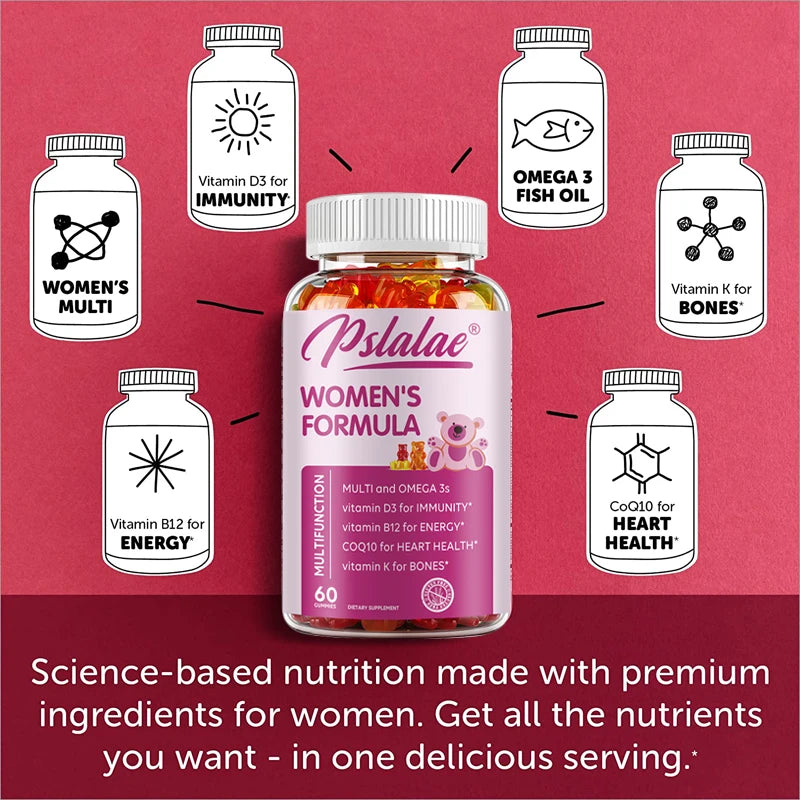 Gummies for Women: Enriched with Omega 3 DHA/EPA Fish Oil, CoQ10, Folic Acid, Vitamin K2, D3, Biotin, B12 for Good Health